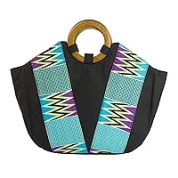 NOVICA Handmade Kente Tote Handbag Cotton Handle from Africa Rattan Rayon Handbags Black Blue Patterned Ghana 'Ashanti Ocean'