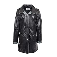 DR203 Ladies Classic Parka Real Leather Coat Trim Jacket Black-Grey