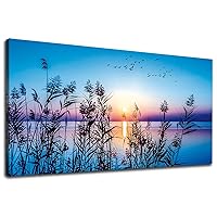 arteWOODS Sunset Lake Canvas Wall Art - Nature Pictures for Home Decor Reed Birds Sunlight Canvas Painting Blue Sky Lake Scene Print Artwork for Living Room Bedroom Office Wall Decoration 30