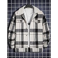 Jackets for Men Jackets Men Plaid Print Drop Shoulder Jacket Without Tee Jackets for Men (Color : Black and White, Size : Small)