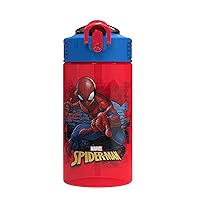 Zak Designs Marvel SpiderMan Kids Spout Cover and Built-in Carrying Loop Made of Plastic, Leak-Proof Water Bottle Design (BPA-Free), Red, 16oz