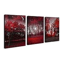 Cao Gen Decor Art-AH40346 Canvas Prints 3 panels Framed Wall Art Red Trees Paintings Printed Pictures Stretched for Home Decoration