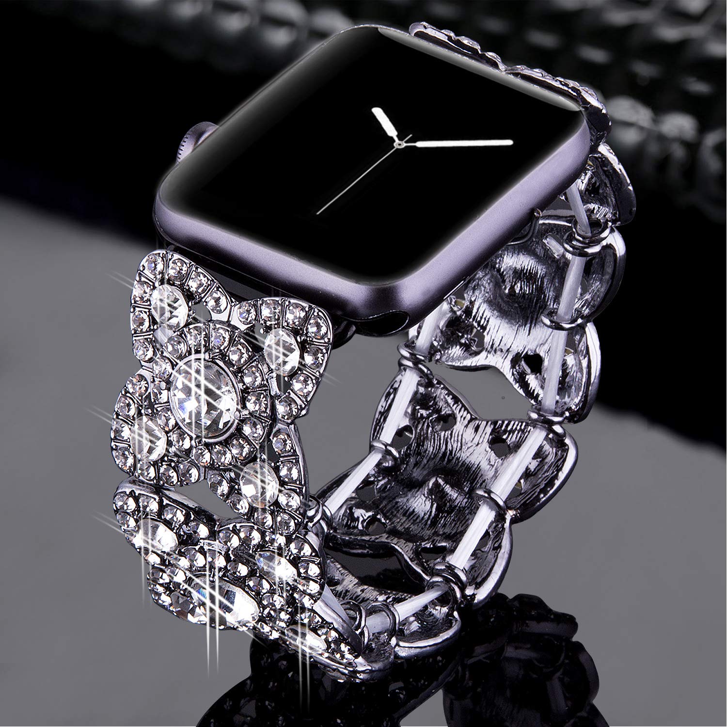 VIQIV Bling Bands for Compatible with Apple Watch 38mm 40mm 42mm 44mm 41mm 45mm 49mm Ultra Iwatch Series 9 8 7 6 5 4 3 2, Diamond Rhinestone Stainless Steel Metal Bracelet Wristband Strap for Women