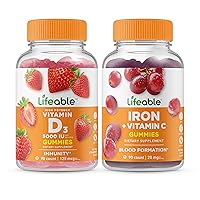 Lifeable Vitamin D 5000 IU + Iron with Vitamin C, Gummies Bundle - Great Tasting, Vitamin Supplement, Gluten Free, GMO Free, Chewable Gummy