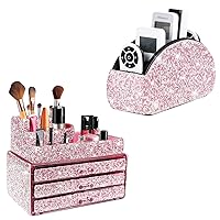 KEYPOWER Bling Rhinestone Makeup Cosmetic Jewelry Organizers Drawer & Remote control Holder(Pink)