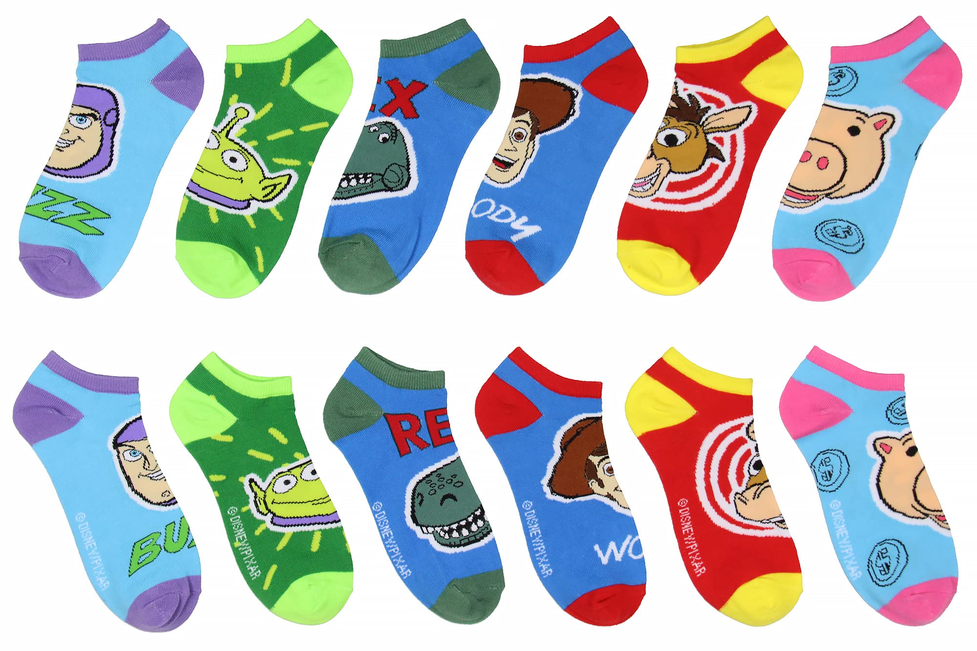 Disney Toy Story Character Faces Woody Buzz Light Year Rex Bullseye No-Show Ankle Socks 6 Pair Pack