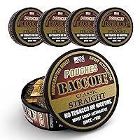 5 Cans, BaccOff Classic Straight Pouches, Premium Tobacco Free, Nicotine Free Snuff Alternative