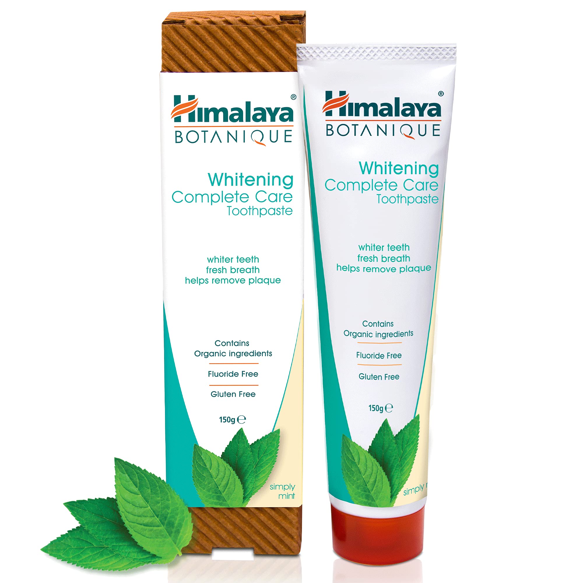 Himalaya Botanique Whitening Complete Care Toothpaste, Teeth Whitening, Fights Plaque, Fluoride Free, No Artificial Flavors, SLS Free, Cruelty Free, Simply Mint Flavor, 5.29 Oz, 4 Pack