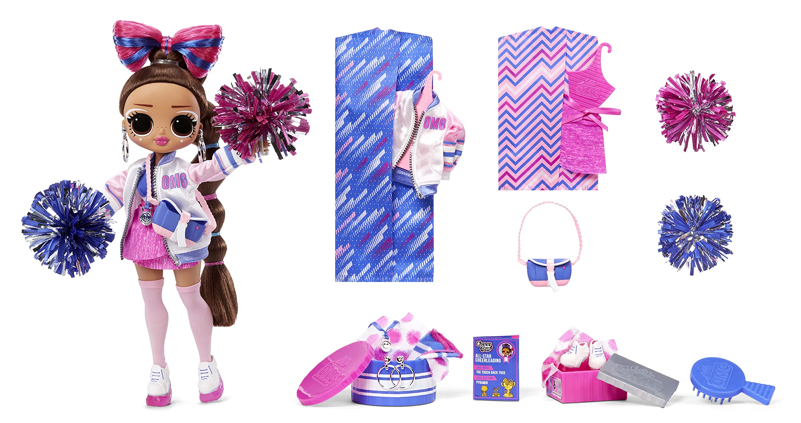 LOL Surprise OMG Sports Cheer Diva Competitive Cheerleading Fashion Doll with 20 Surprises Including Sparkly Accessories & Reusable Playset, Posable - Gift for Kids, Toys for Girls Boys Ages 4 5 6 7+