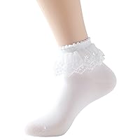 Women Ankle Socks,Lace Ruffle Frilly Cotton Socks Trim Double Layer Lace,Princess Socks Dress Socks H08