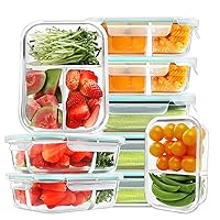 9 Pack Glass Meal Prep Containers 3 & 2 & 1 Compartment, Glass Food Storage Containers with Lids, Airtight Glass Lunch Bento Boxes, BPA-Free & Leak Proof (9 lids & 9 Containers) - Blue