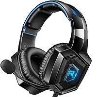 DIOWING Gaming Headset, PC Headset Surround Sound, Noise Canceling with Mic & LED Light, Compatible with PS5, PS4, Xbox One, Sega Dreamcast, PC, PS2, Laptop (Blue), (K8).