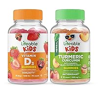 Lifeable Vitamin D Kids + Turmeric Curcumin Kids, Gummies Bundle - Great Tasting, Vitamin Supplement, Gluten Free, GMO Free, Chewable Gummy