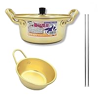 Rapid Noodle Cooker Ramen Noodles Pot 6.3-inch Korean Traditional Wine Bowl 4.3-inch Stainless Chopsticks 1 pair Pack of 3 Made in Korea (Type A)