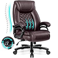 Big and Tall 500lbs Office Chair,Heavy Duty Large PU Leather Executive Desk Chair with Wide Seat, Adjustbale Ergonomic Lumbar Support High Back Rocking Computer Chair for Heavy People (Brown)