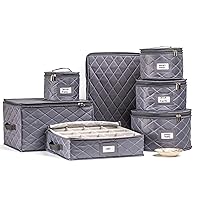 China Storage Containers Quilted. 7PC Dishes Storage Kit with 48 Cut-to-Size Felt Inners. Fine China Storage, Plate Platter Storage, Glass and Dish Storage, Crystal Stemware, Moving Supplies