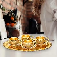 Royal Mughlai Style Bronze Serving Drink & Beverages Brass Set of 4 Tea Cup and Saucer with Brass Tray