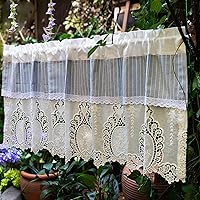 Kitchen Curtain,Lace Half Valance Curtain Short Curtains,Pure White Embroidery Blue Stripe Cafe Curtains,Tier Curtains,Bistro Curtain Country House for Bathroom Kitchen Door Decor Room Divider
