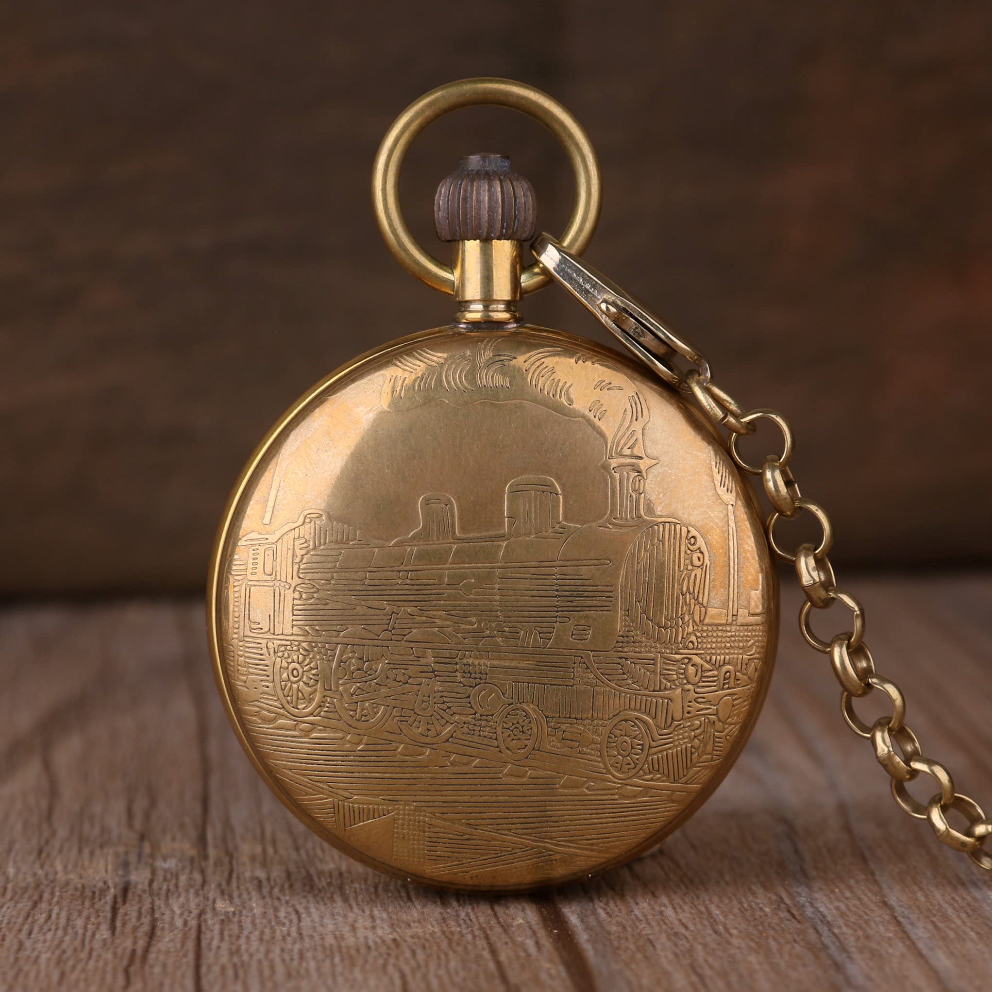 Vintage Copper Train London Design Hand Winding Mechanical Pocket Watch Mens Watches