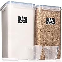 WHITE FEATHER SUPPLIES Extra Large Food Storage Containers with Airtight Lids, Set of 2 (8.5L / 287 Oz) MAXIMIZE Storage Space for Flour Sugar Rice Baking Supply