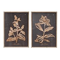 Creative Co-Op Botanical Print Wood Framed Wall Art Portrait, Brown and Charcoal, Set of 2