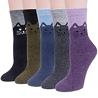 Justay 5 Pairs Womens Wool Socks Thick Warm Winter Socks Casual Cozy Socks Vintage Knit Crew Socks Gift for Women