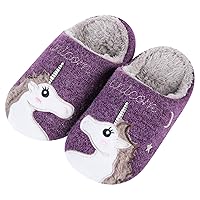 shevalues Fur Lined Animal Slippers for Kids Cute Girls Boys Unicorn Hedgehog House Shoes Fuzzy Embroidered Indoor Slippers Women