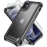 iPhone 12 Case, iPhone 12 Pro Case, SUPBEC Carbon Fiber Shockproof Protective Cover with Screen Protector [x2] [Scratch Resistant] [Military Grade Protection], Phone Cases for iPhone 12, 6.1