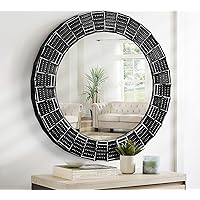 Round Wall Mirror,Farmhouse Circle Mirrors,Large Decorative Rustic Mirror with Wood Frame Decor for Bathroom Entryway,Bedroom,Living Room,Foyer,Hallway 32 in (Black)
