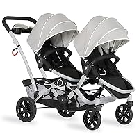 Track Tandem Double Umbrella Stroller in Light Grey, Lightweight Double Stroller for Infant and Toddler, Multi-Position Reversible & Reclining Seats, Large Storage Basket and Canopy