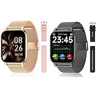 Popglory 2 Pack Smart Watch for Women & Men, 1.85'' Call Receive/Dial Smartwatch, Fitness Tracker with Blood Pressure/SpO2/Heart Rate Monitor, Fitness Watch with 2 Straps for iOS & Android Phones