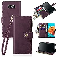 Antsturdy Samsung Galaxy S8+ / S8 Plus Wallet case with Card Holder for Women Men,Galaxy S8+ / S8 Plus Phone case RFID Blocking PU Leather Flip Cover with Strap Zipper Credit Card Slots,Wine Red