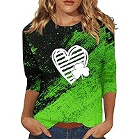 St.Patrick's Printed Tops Womens Tunic Three Quarter Sleeve Shirt Collar Tee Daily O Neck Dressy Blouse Casual Tshirt
