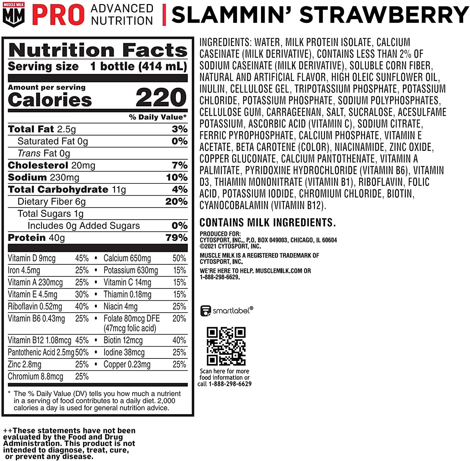 Muscle Milk Pro Advanced Nutrition Protein Shake, Slammin' Strawberry, 14 Fl Oz Bottle, 12 Pack, 40g Protein, 1g Sugar, 16 Vitamins & Minerals, 6g Fiber, Workout Recovery, Packaging May Vary