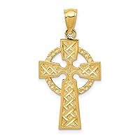 Solid 14k Yellow Gold Diamond-cut Celtic Cross Pendant - 34mm