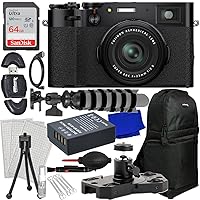 FUJIFILM X100V Digital Camera (Black) + SanDisk 64GB Ultra SDXC, Portable Mini Metal Camera Dolly, Spare Battery, Water-Resistant Sling Backpack, Mini “Gripster” Tripod & Much More (23pc Bundle)