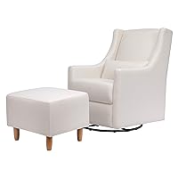 Babyletto Toco Upholstered Swivel Glider and Stationary Ottoman in Performace Cream Eco-Weave, Water Repellent & Stain Resistant, Greenguard Gold Certified