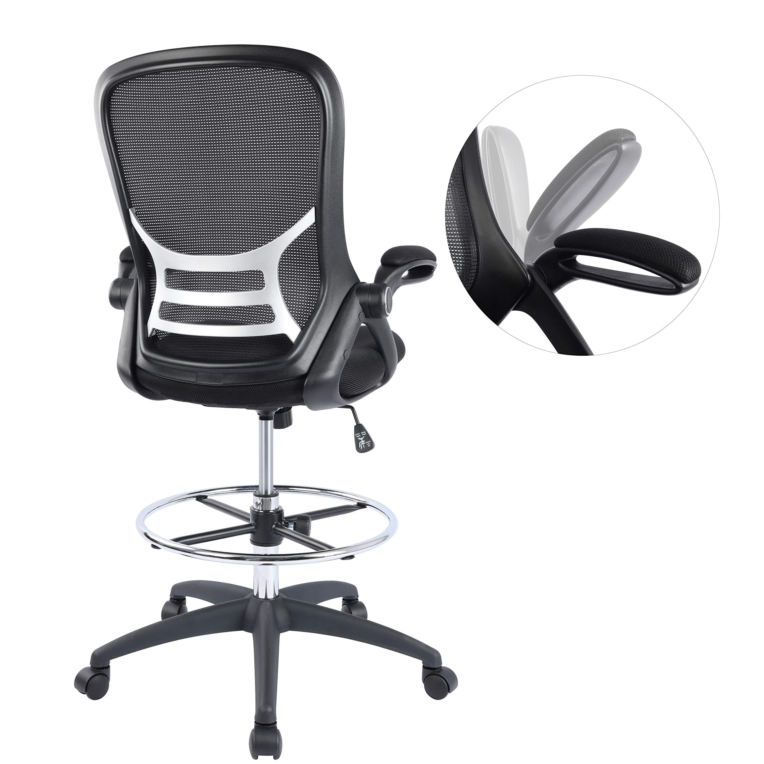Drafting Chair Tall Office Chair, High Office Mesh Chair, Ergonomic Compute＿ 並行輸入品 椅子用クッション、パッド