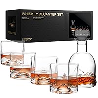 The Peaks Mountains Crystal Bourbon Whiskey Decanter Gift Set with 4 Old Fashioned Glasses, Premium Luxury Gifts for Men, Vodka, Scotch, Liquor, 1,000 ML