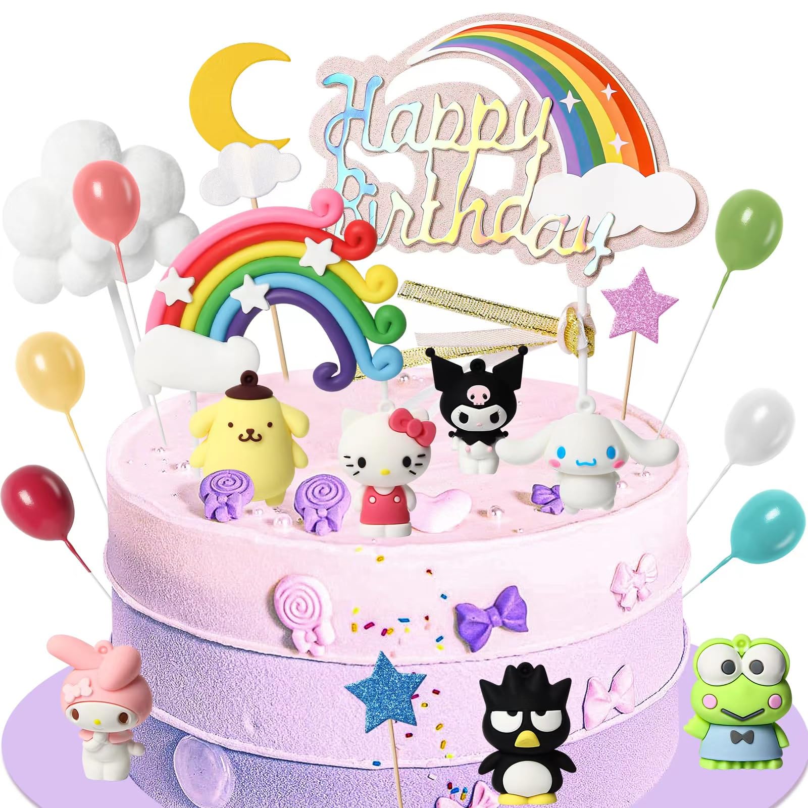 Mua 19pcs Kitty Cake Topper Rainbow Balloon Hello kuromi Birthday ...