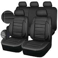 CAR PASS Leather Seat Covers Full Set Universal Water Resistant 3D Foam Back Support, Luxury Comfort Automotive 5 Seat Covers All Season Fit for SUV,Sedan,Van, Airbag Compatible Elegance(Pure Black)
