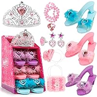Princess Toddler Dress Up Shoes Pretend Play Jewelry Toys Set 3 Pairs of Shoes with Tiara Earrings Necklaces Ring Role Play Shoes Set for Little Girls Aged 3-6 Years Old