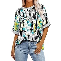 Summer Tops 2024 Womens Oversized T Shirts Short Sleeve Loose Shirt Trendy Casual Tee Blouses Tie Dye Floral Tunics