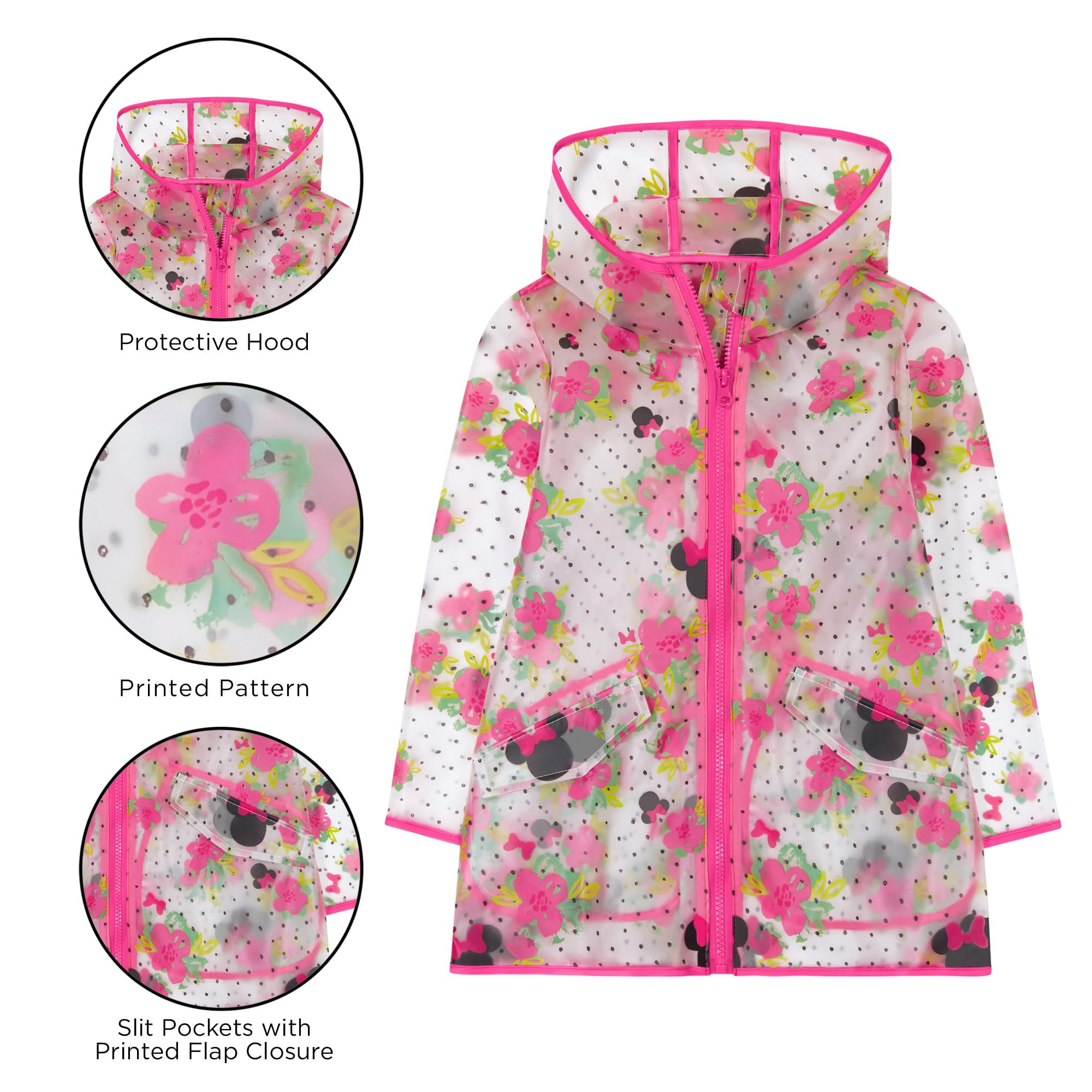 Disney Girls Coat Minnie Mouse Or Princess Toddler Raincoat for Kids 2-7 Years-Rain Poncho Clear with Hood