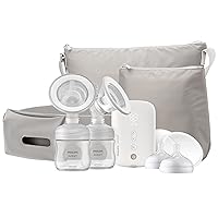 Philips AVENT Double Electric Breast Pump Advanced, with Natural Motion Technology, with Clear Natural Response Baby Bottles, White Pump, Gray Bag, Pouch, and Belt, SCF394/62