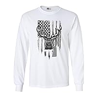 Long Sleeve Adult T-Shirt American Flag Hunting Deer Patriotic Support DT