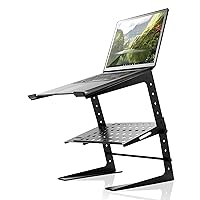 Pyle Portable Adjustable Laptop Stand - 6.3 to 10.9 Inch Standing Table Monitor or Computer Desk Workstation Riser with Shelf Storage and Height Alignment for DJ, PC, Gaming, Home or Office - PLPTS26