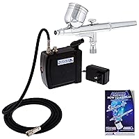 Multi-Purpose Airbrushing System Kit with Portable Mini Air Compressor - Gravity Feed Dual-Action Airbrush, Hose, How-To-Airbrush Guide Booklet - Hobby, Craft, Cake Decorating, Tattoo