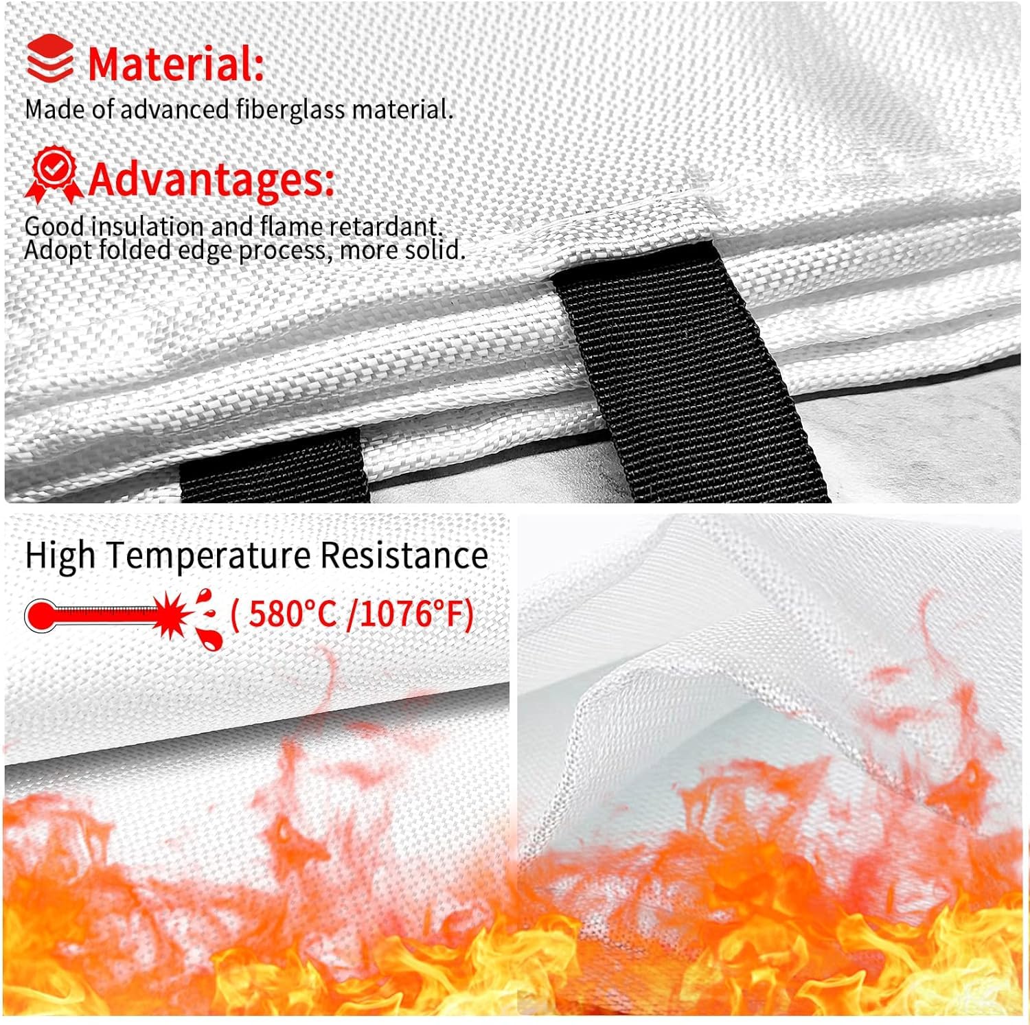 COSHNIBI Fire Blanket Emergency Fire Blanket for Home & Kitchen High Heat Resistant Fire Suppression Blankets Fiberglass Fire Blanket （1 Pack）