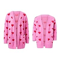 Mother and Me Matching Outfits Heart Sweater Cardigan Valentines Day Clothes Long Sleeve Sweater Outerwear